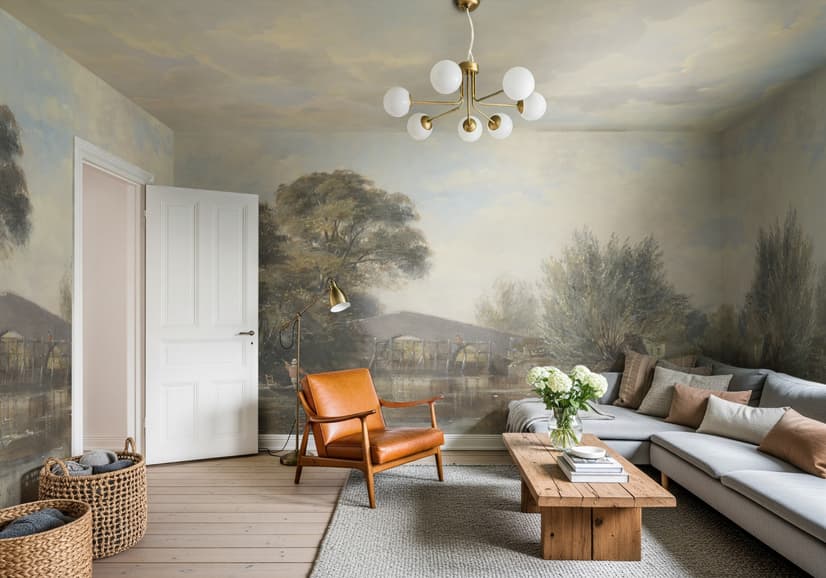 Rustic Riverside Landscape Wallpaper Mural