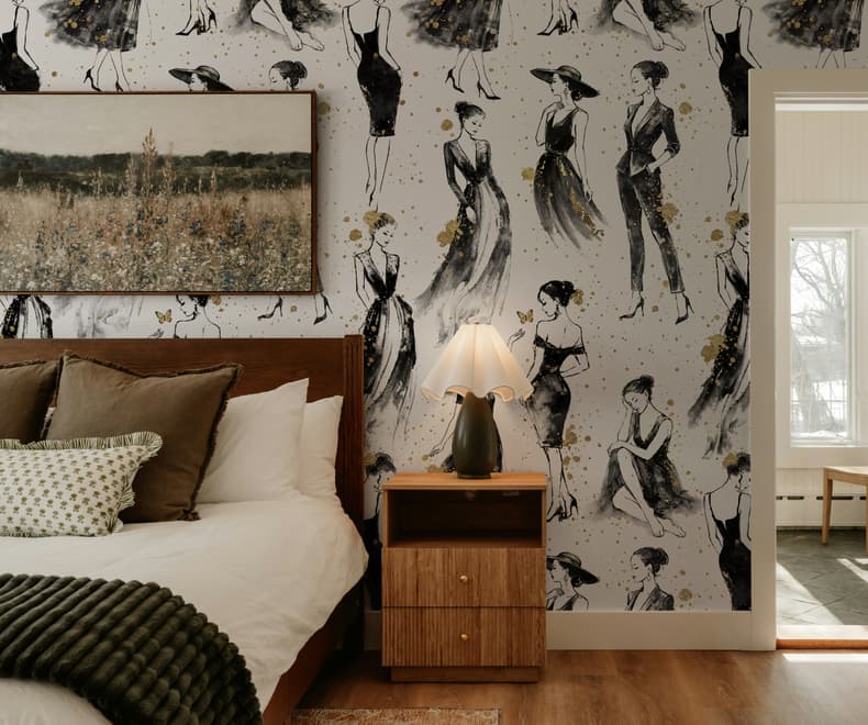 Modern Fashion Women Sketch Wallpaper Mural