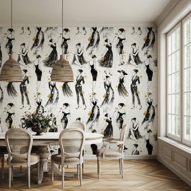 Modern Fashion Women Sketch Wallpaper Mural