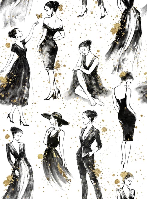 Modern Fashion Women Sketch Wallpaper Mural