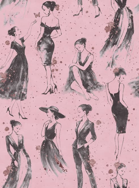 Modern Fashion Women Sketch Wallpaper Mural