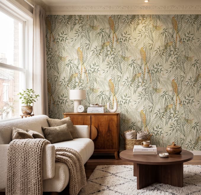 Watercolor Tropical Bird Garden Wallpaper Mural