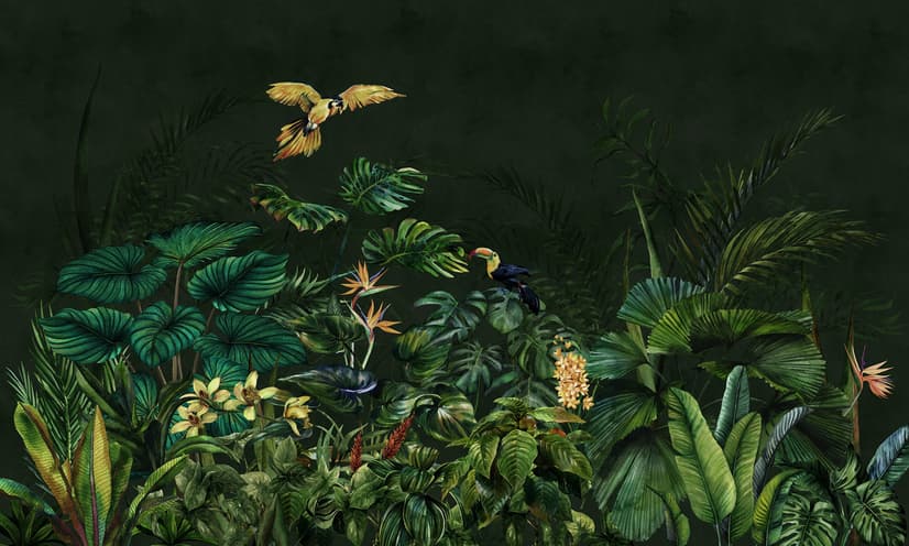 Dark Tropical Plants Wallpaper Mural