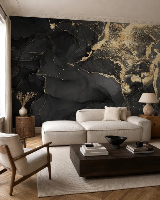 Dark Marble with Gold Faux  Wallpaper Mural