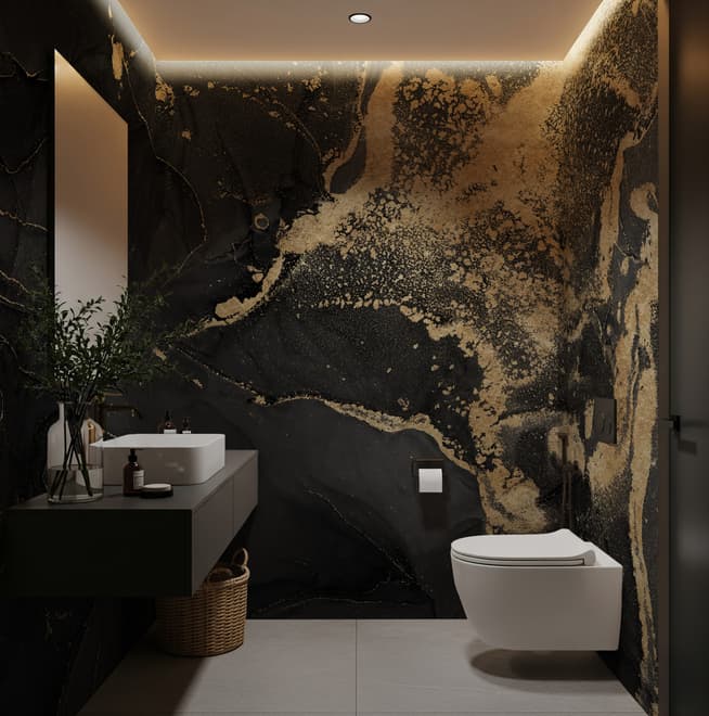 Dark Marble with Gold Faux  Wallpaper Mural