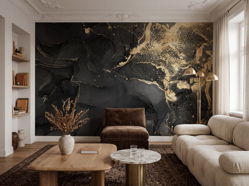Dark Marble with Gold Faux  Wallpaper Mural