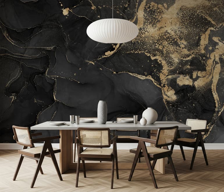 Dark Marble with Gold Faux  Wallpaper Mural