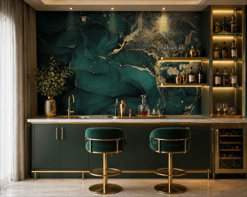 Modern Dark Abstract Veined Marble Wallpaper Mural