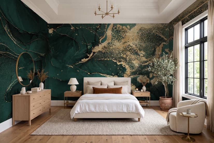 Modern Dark Abstract Veined Marble Wallpaper Mural
