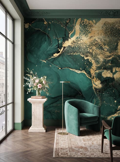 Modern Dark Abstract Veined Marble Wallpaper Mural