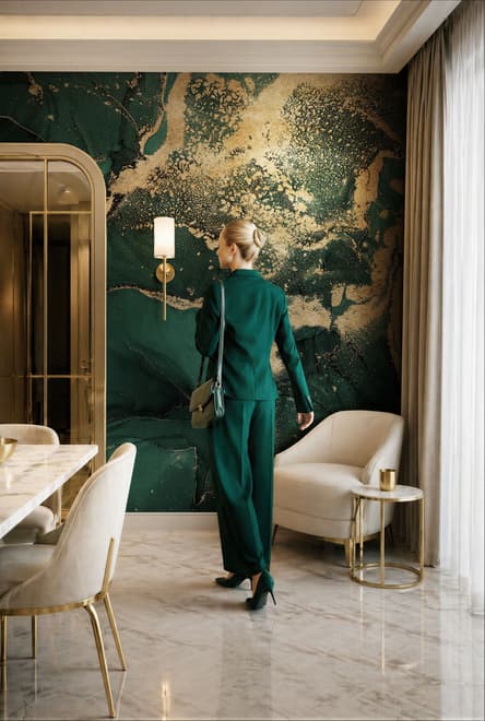 Modern Dark Abstract Veined Marble Wallpaper Mural
