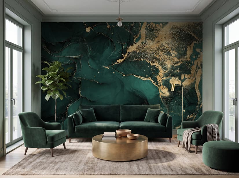 Modern Dark Abstract Veined Marble Wallpaper Mural