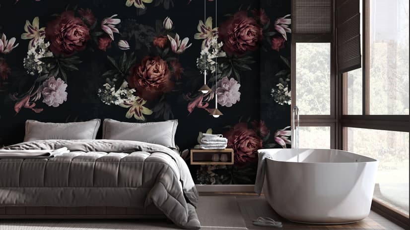 Realistic Dark Peony Floral Bouquet Wallpaper Mural