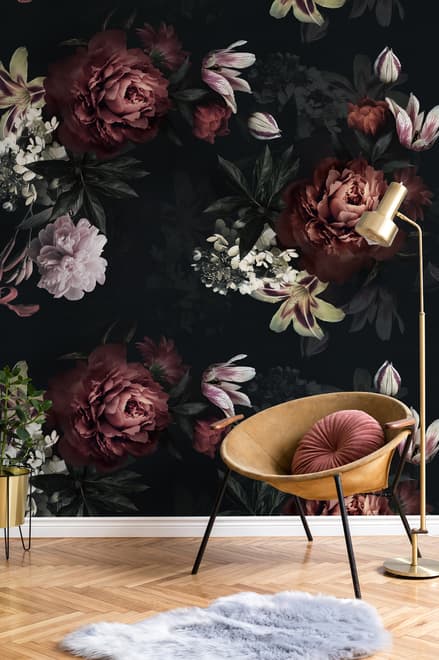 Realistic Dark Peony Floral Bouquet Wallpaper Mural