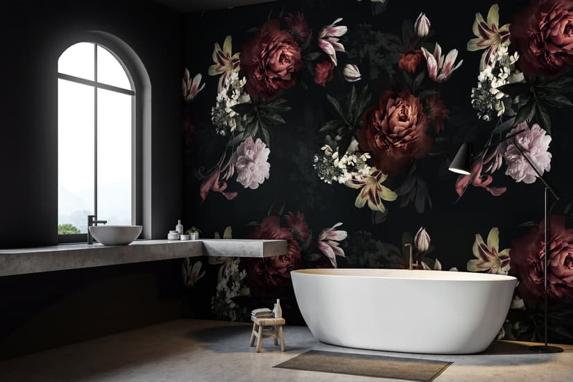 Realistic Dark Peony Floral Bouquet Wallpaper Mural