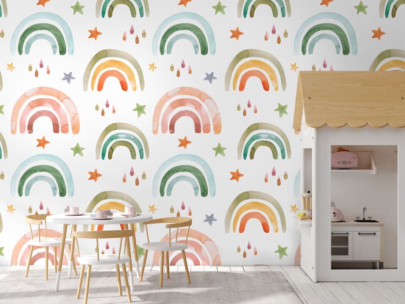 Kids Colorful Rainbow with Drops Wallpaper Mural