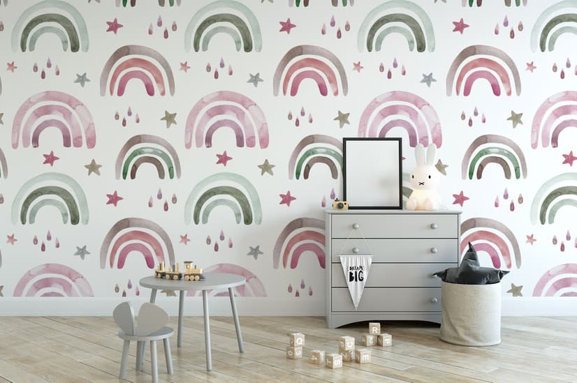 Kids Colorful Rainbow with Drops Wallpaper Mural