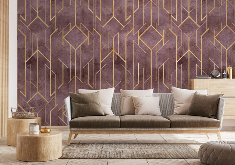 Rhombus Geometric Lines Art Deco Wallpaper Mural
