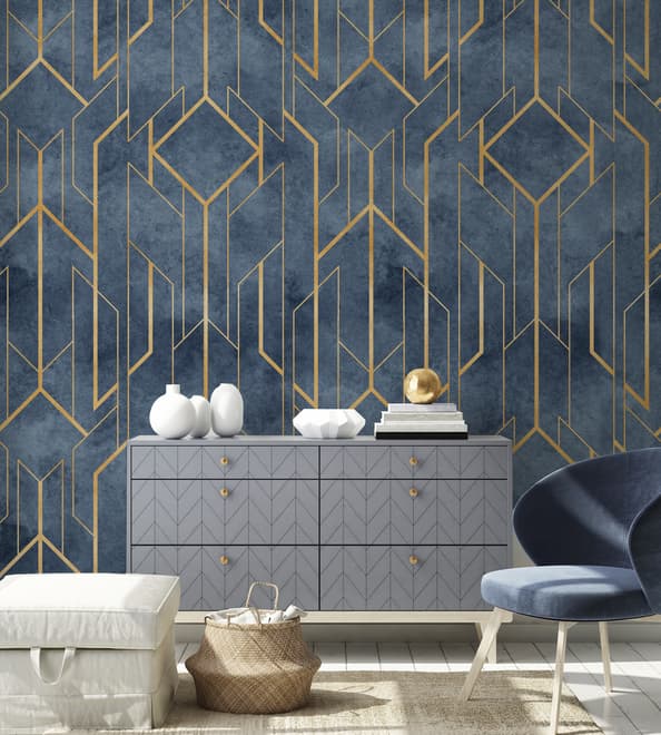 Rhombus Geometric Lines Art Deco Wallpaper Mural