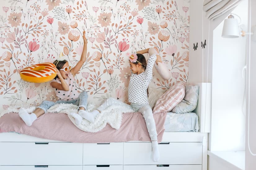 Kids Soft Light Pink / Blue Wildflowers Floral Pattern Wallpaper Mural