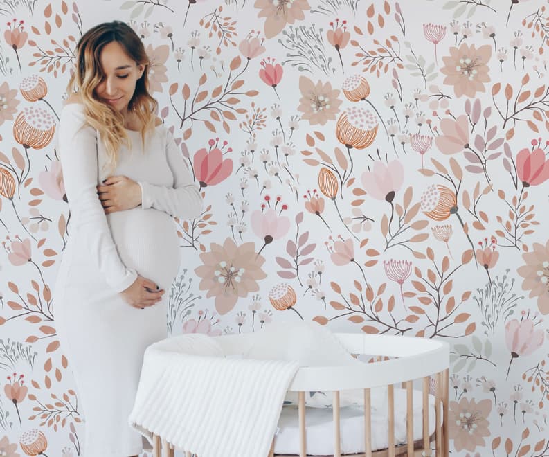 Kids Soft Light Pink / Blue Wildflowers Floral Pattern Wallpaper Mural