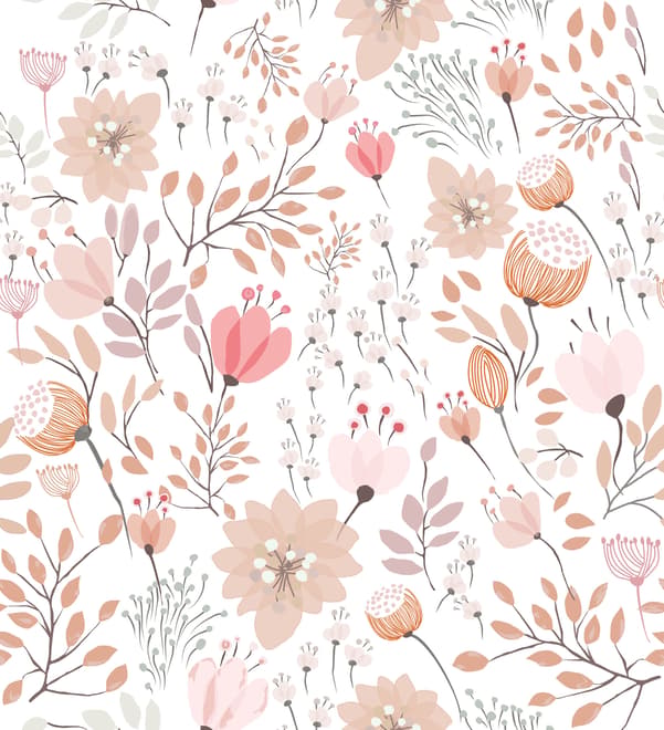 Kids Soft Light Pink / Blue Wildflowers Floral Pattern Wallpaper Mural