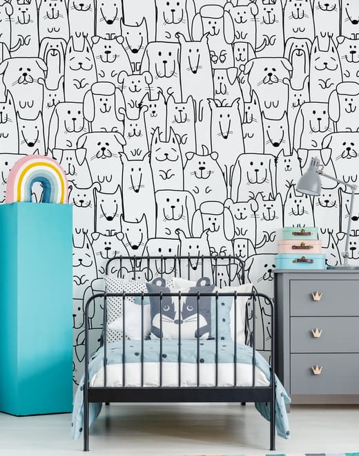 Cute Dog Face Pattern for Kids Wallpaper Mural