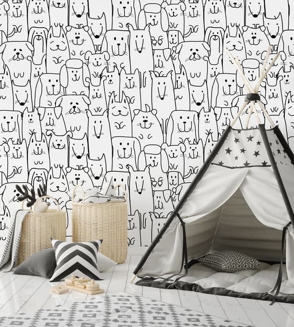 Cute Dog Face Pattern for Kids Wallpaper Mural