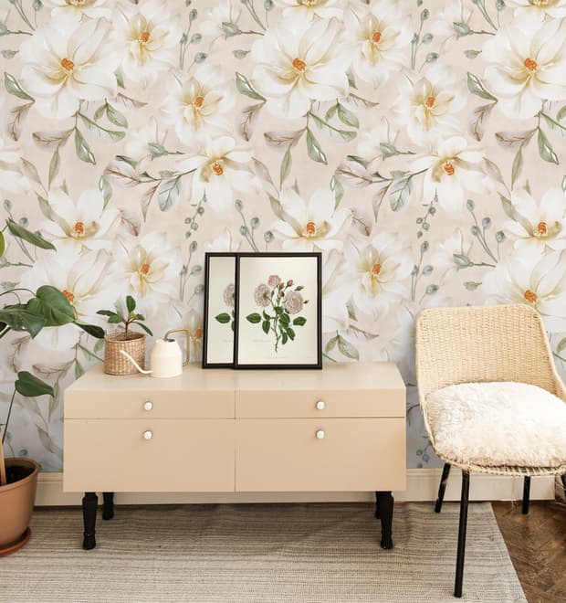 Soft Magnolia Floral Wallpaper Mural