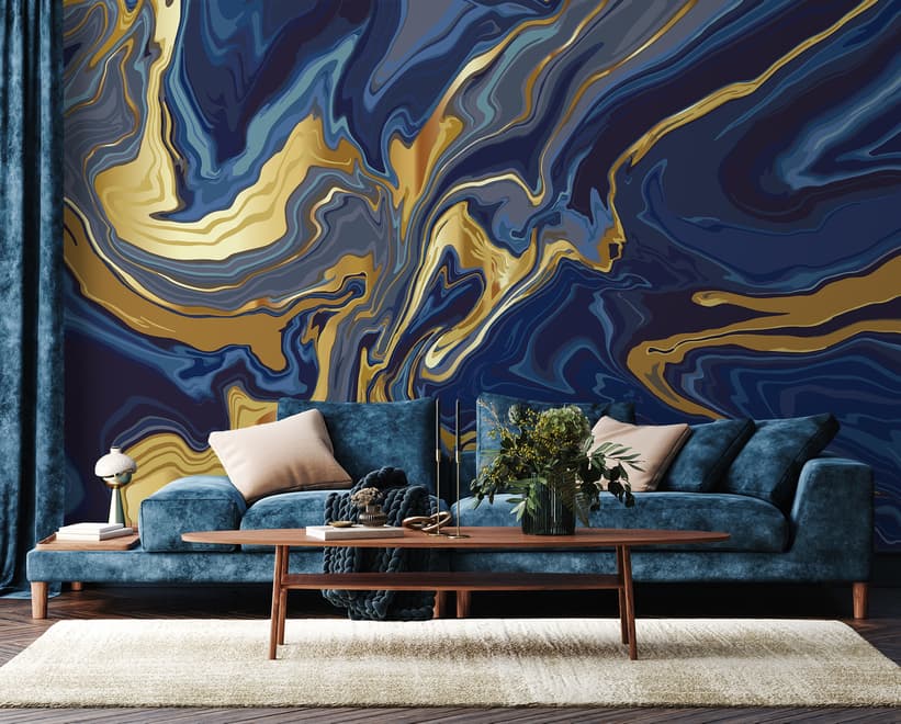 Liquid Abstract Marble Art Blue Gradient Wallpaper Mural