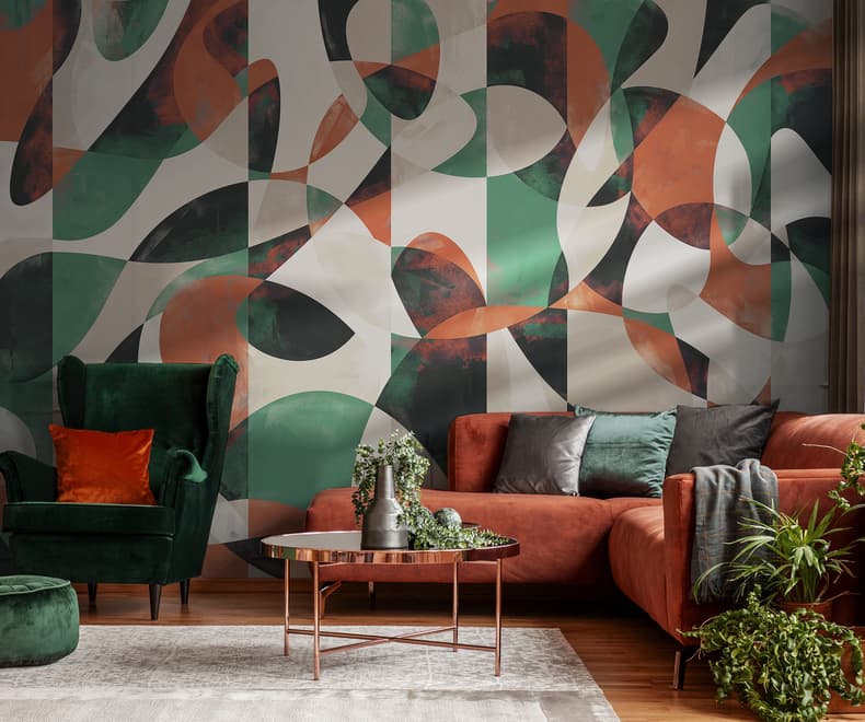 Modern Abstract Art with Retro Colorful Geometric Wallpaper Mural