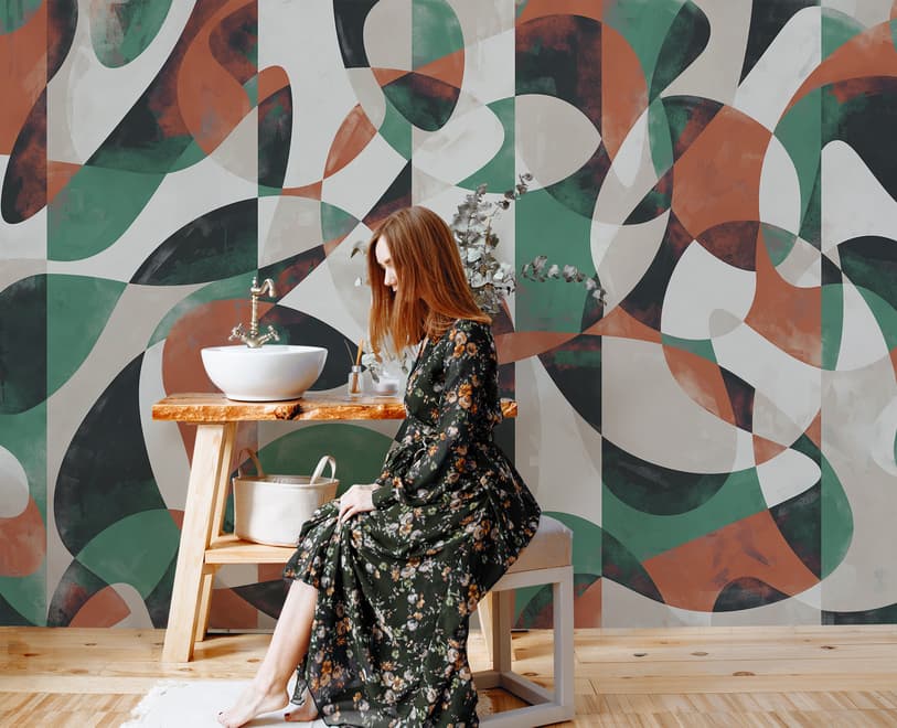 Modern Abstract Art with Retro Colorful Geometric Wallpaper Mural