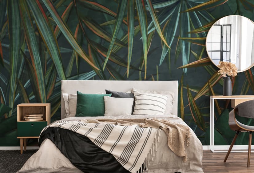 Dark Tropical Exotic Palm Leaf Wallpaper Mural