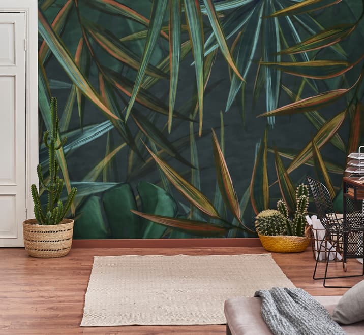 Dark Tropical Exotic Palm Leaf Wallpaper Mural
