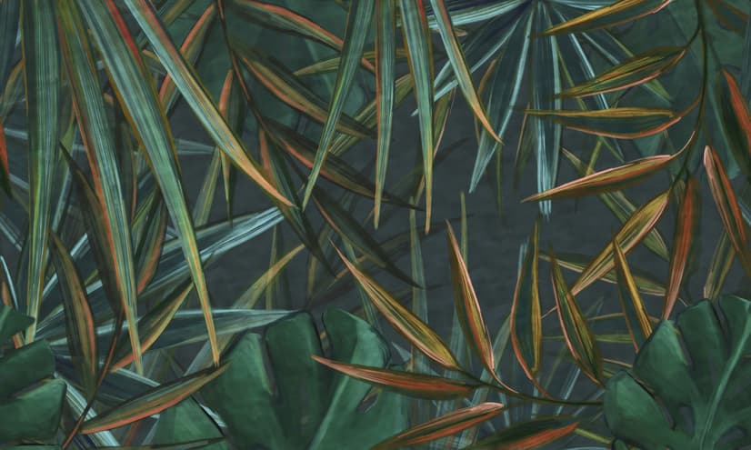 Dark Tropical Exotic Palm Leaf Wallpaper Mural
