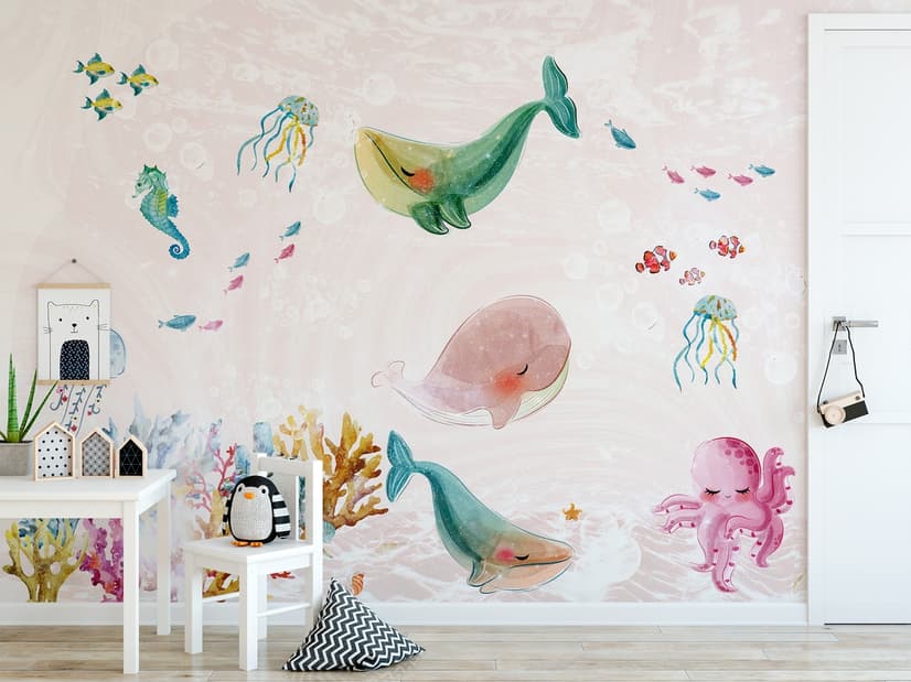Nursery Cute Sea Animals Wallpaper Mural