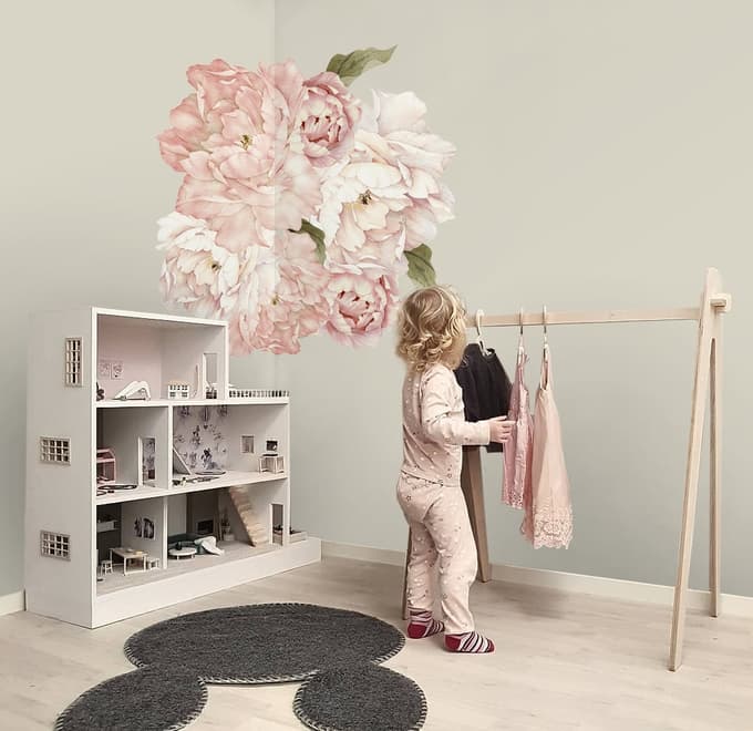 Pink Peony Floral Bouqets with Green Leaves Wall Decal Sticker