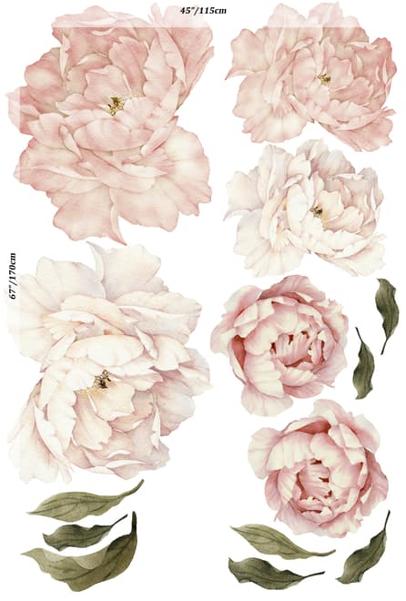 Pink Peony Floral Bouqets with Green Leaves Wall Decal Sticker