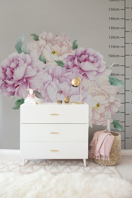 Watercolor Pink White Floral Bouqets with Green Leaf Wall Decal Sticker