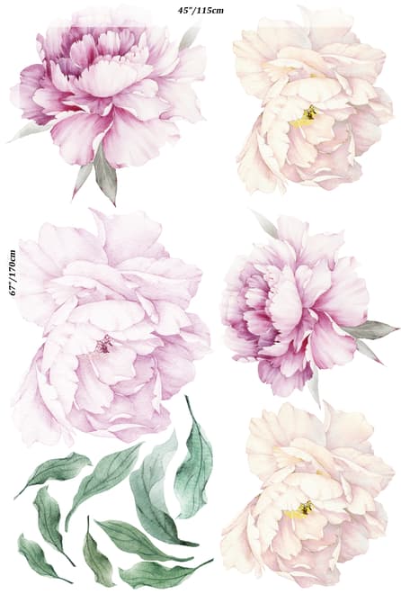 Watercolor Pink White Floral Bouqets with Green Leaf Wall Decal Sticker