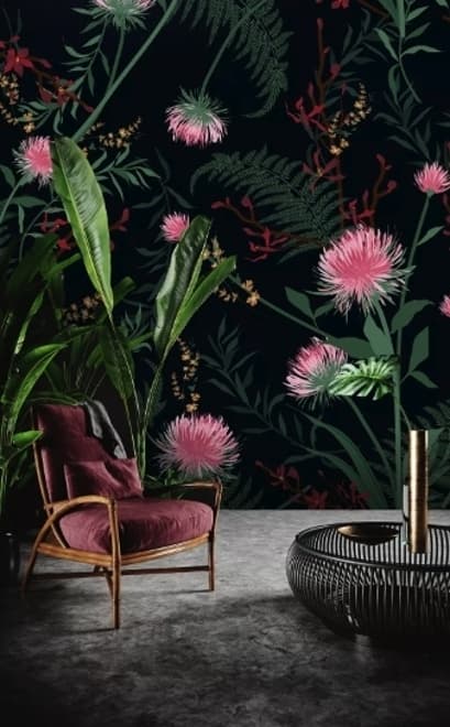 Pink Dandelion and Dark Landscape Wallpaper Mural