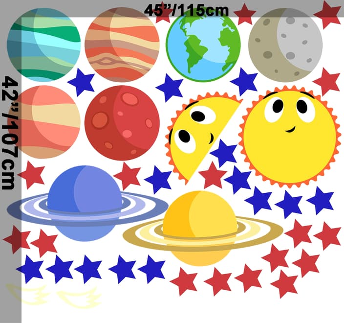 Planètes colorées et soleil joyeux avec étoiles Stickers muraux