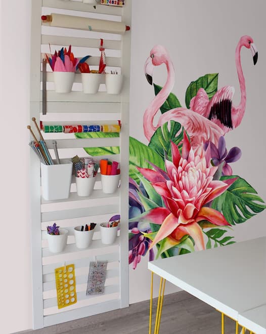 Tropical Protea Floral with Flamingo Wall Decal Sticker