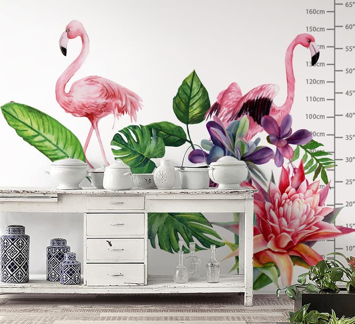 Tropical Protea Floral with Flamingo Wall Decal Sticker