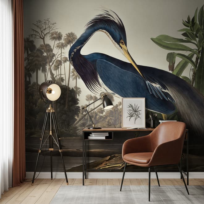 Tropical Landscape Blue Heron Wallpaper Mural