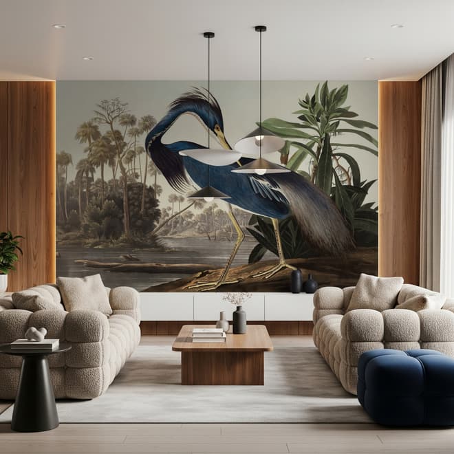 Tropical Landscape Blue Heron Wallpaper Mural
