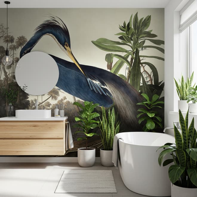 Tropical Landscape Blue Heron Wallpaper Mural