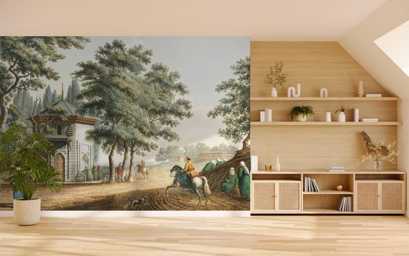 Vintage Rural Landscape with Village Folk Wallpaper Mural