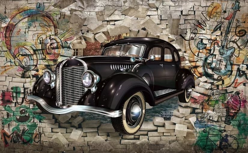 Retro Classic Car with Graffiti Wallpaper Mural