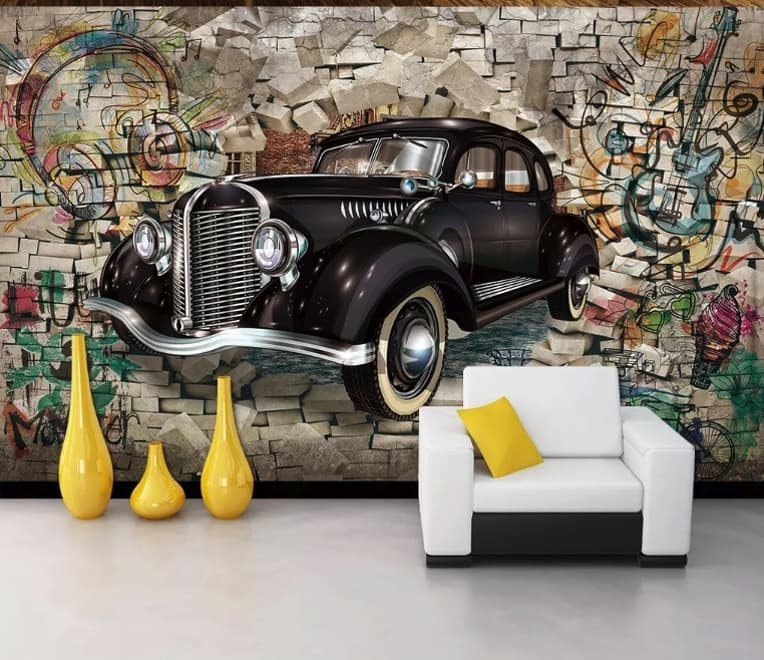 Retro Classic Car with Graffiti Wallpaper Mural